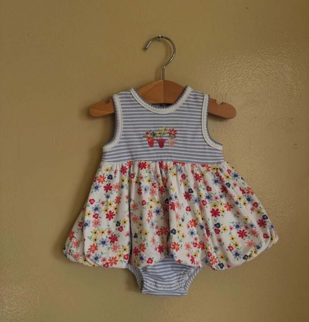 Little Me Baby Girl Sleeveless Floral & Striped Bubble Romper, Size 6M